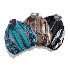 HEARUJOY - Japanese Retro Youth Streetwear Jacket - Men's Color-Blocked Stand Collar Waterproof Windbreaker Urban Outdoor Functional Jacket