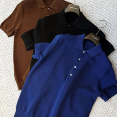 HEARUJOY - Men summer fashion urban solid color simple and fashionable 4-button knitted short-sleeved Polo shirt