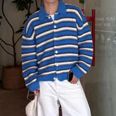 HEARUJOY - Vintage Striped Crochet Mens Sweater Jackets Casual Button-up Turn-down Collar Knit Cardigans Men Spring Autumn Fashion Sweaters