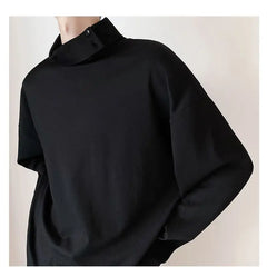 HEARUJOY - Fashion Style Spring Autumn New Men's Japanese Simple Sweatshirt Loose Personality Half Turtleneck Bottoming Shirt Male Clothes