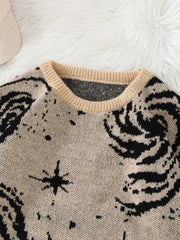 HEARUJOY - New Popular Street Ripped Abstract Starry Sky Pattern Pullover Ripped Sweater Casual Round Neck Knitted Men's Pullover