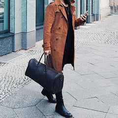 HEARUJOY - New Autumn And Winter American Street Retro Suede Jacket Mens Mid-Length Fashion Trend Lapel Windbreaker Double-Breasted Coat