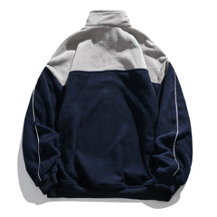 HEARUJOY - Autumn Polar Fleece Contrast Sweatshirts For Men Streetwear Patchwork Zipper Half Open Pullover Sweat Shirt Male Clothing