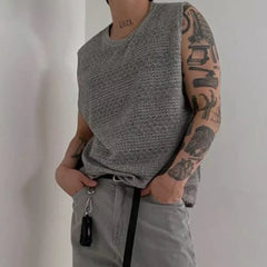 HEARUJOY - Casual Outings Summer Activities 2XL Men's Knitted Vest Daily Vacation Sleeveless Top Hollow Out Knitwear Loose Fit Design