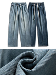 HEARUJOY - Summer Men's Lightweight Jeans Korean Fashion Breathable Cotton Drawstring Wide-Leg Baggy Denim Pants Straight Jean Trousers