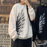 HEARUJOY - Dark Feather Wings Printed Round Neck Sweater Men's Fall Plus Size Plus Size Loose Pullover Versatile Top