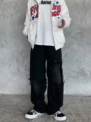 Hearujoy Ripped Jeans for Men Wide Leg Jeans Hip Hop Denim Trousers Male Vintage Japanese Streetwear Hole Patchwork
