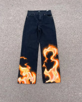 HEARUJOY - Classic Fashion Flame Print Trousers Men Y2k Goth Hip-hop Rock Punk Loose Personality High Waist Wash Oversized Jeans Women