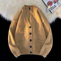 HEARUJOY - Autumn Winter New Korean Fashion Trend Versatile Casual Cardigan V-neck Sweater Men's Jacquard Comfortable Breathable Jacket