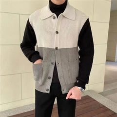 HEARUJOY - Patchwork Knitted Cardigan Sweater Autumn Winter Men's Matching Color Casual Loose Knitwear Fashion Sweaters Warm Coat Versatile