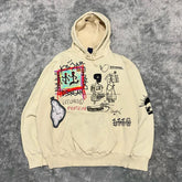 Hearujoy Y2k Retro College Style Hoodie Male And Female Couple Outfit Line Drawing Graffiti American Hip Hop Street Sweatshirt