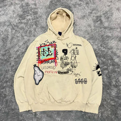 Hearujoy Y2k Retro College Style Hoodie Male And Female Couple Outfit Line Drawing Graffiti American Hip Hop Street Sweatshirt