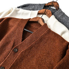 HEARUJOY - Men's Thickened Wool V-Neck Cardigan - Winter Warm Minimalist Knit Sweater Layering Top (Trendy) Autumn Winter
