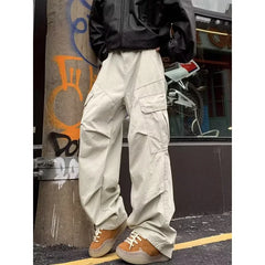 HEARUJOY - American straight-leg casual pants men's Hong Kong style spliced contrasting wide-leg pants in summer thin young people quick-