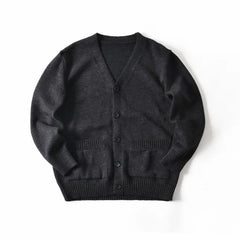 HEARUJOY - Premium Wool-Blend Relaxed Fit Layered V-Neck Cardigan Men's Warm Knit Sweater Coat for Autumn/Winter