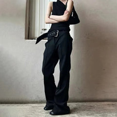 Hearujoy French-style Belted Suit Pants Men's Summer New High-definition Mopping Trousers High Street Straight Tube Micro-flared Trousers