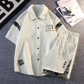 HEARUJOY - Summer Men's Set Casual Short Sleeve Print Shirt Shorts 2 Piece Suit Loose Fashion High Quality Sweatshirt Sets