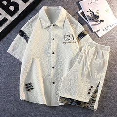 HEARUJOY - Summer Men's Set Casual Short Sleeve Print Shirt Shorts 2 Piece Suit Loose Fashion High Quality Sweatshirt Sets