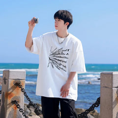HEARUJOY - T Shirt Oversized Cotton For Men White 5XL Men's Letter Print T-shirts Men Casual Wear Summer Tee Shirts Big Size Clothing