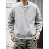 HEARUJOY - Men's Henry Collar Plate Warm Fashion Casual Round Neck Pullover Sweater Men's Spring and Autumn Style Trendy