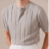 HEARUJOY - Cotton Linen Blend Italian Henley Collar Short Sleeve Polo Shirt Men Social Club Outfits Summer Top Thin T-Shirt Tee Shirt Homme