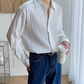 Hearujoy Youth Pleated Long-Sleeve Korean Shirts For Men Oversize Men‘s Loose Elegant British Solid Color Cardigan Shirts Autumn Winter