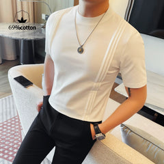 HEARUJOY - 69% Cotton Stretch Men's T-Shirt - Breathable Modern Fit with Vertical Seam Detail, Timeless Casual Top for Everyday Comfort