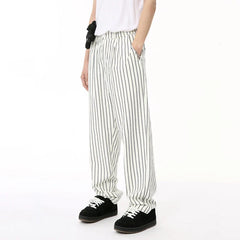 Hearujoy Summer Male Pants Vertical Stripe Contrast Color Casual Menwear Wide Leg Loose Straight Button Korean Style 9C6569