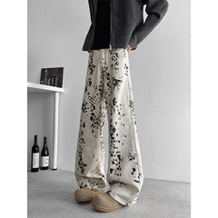 HEARUJOY - Beige Baggy Jeans Men Fashion Retro Leopard Print Jeans Men Streetwear Hip-hop Loose Wide Leg Jeans Mens Vintage Denim Pants
