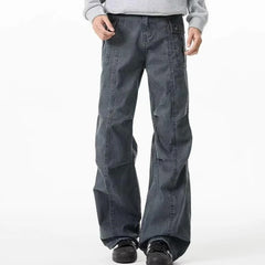 HEARUJOY - New Washed Mens Jeans American Simple Trendy Straight Leg Cowboy Pants Fold Multiple Pockets Y2k Male Denim Trousers