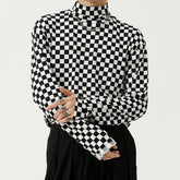 Hearujoy Korean New Turtleneck Top Tee Trend Men Pullover Spring Autumn Checkerboard Long Sleeve Bottoming Shirt Slim Simple Man Clothing