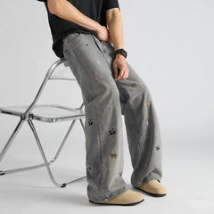HEARUJOY - Hip Hop Straight Leg Jeans Mens 2025 Animal Pattern Printing Trend Loose Male Cowboy Pants Streetwear Unisex Denim Trousers