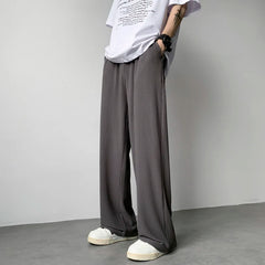 Hearujoy Summer Pleated Pants Men Fashion Oversized Ice Silk Pants Men Japanese Streetwear Hip-hop Loose Straight Pants Mens Trousers