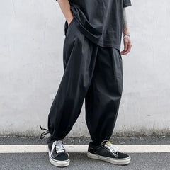 HEARUJOY - Solid Color Loose Thin Men's Casual Wide-leg Pants Summer High Quality Slacks Fashion 2025 Cotton Xxxl Y2k Male Cropped Trousers