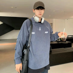 HEARUJOY - High Street Embroidered Sweatshirt Mens Corduroy Half Zipper Design Trend Tops Round Neck Letters Harajuku Pullover Shirt