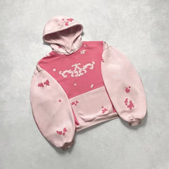 Hearujoy Kawaii sweet pink stitching color letter patch high quality pullover hoodies for women Y2K casual trendy aesthetic sweatshirts