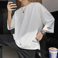HEARUJOY - Summer Short Sleeved T-shirt Men Oversized Black White Casual T Shirt Men Streetwear Hip-hop Loose Ice Silk T Shirt Mens Top