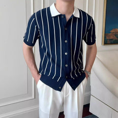 HEARUJOY - Men's Summer Knitted Striped Short Sleeve T-Shirt