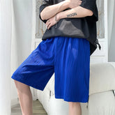 HEARUJOY - Summer Shorts Men Fashion Blue Ice Silk Shorts Men Streetwear Hip-hop Loose Pleated Shorts Mens Beach Shorts Plus Size 4XL