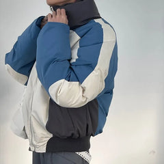 HEARUJOY - Retro Stand Collar Winter Jacket Men Zip Up Patchwork Cotton-padded Lightweight Parkas Spring Unisex Loose Autumn Short Outwear