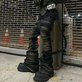 Hearujoy Ribbons Contrast Color Washed Micro Flared Jeans for Men Straight Casual Baggy Denim Trousers Ropa Hombre Loose Cargo Pants