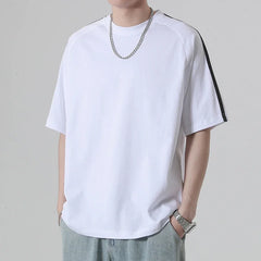 HEARUJOY - Summer Casual Striped Short Sleeved T-shirt Men's Fashion Oversized Patchwork Tshirts Solid Loose Half Sleeve Hip Hop Tee Top