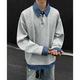 HEARUJOY - Black Grey Lapel Hoodie Men Fashion Striped Sweatshirt Men Streetwear Korean Loose Pullover Hoodie Mens Hoody Large Size 4XL