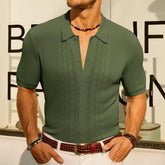 HEARUJOY - Summer New Men's Solid Color Short-Sleeved Cardigan Knitted Polo Shirt Retro Casual Fashion Trend Simple Slim Business Mens Tops