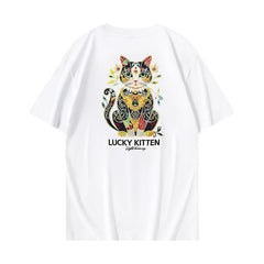 HEARUJOY - Harajuku T Shirt Men Cat Embroidery T Shirt Women Oversized Japanese Casual Short Sleeve Cotton Tees High Quality Summer Tops