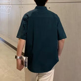 HEARUJOY - Draped Fashion Top L M Mens Short Sleeve Shirt Suitable For Vacation Brand New Condition Lapel Neckline Vacation Attire