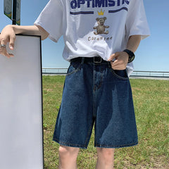 Hearujoy 2024 Summer Blue Denim Shorts Men Fashion Casual Straight Denim Shorts Men Streetwear Loose Hip Hop Retro Jeans Shorts M-2XL