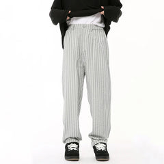 Hearujoy Summer Male Pants Vertical Stripe Contrast Color Casual Menwear Wide Leg Loose Straight Button Korean Style 9C6569