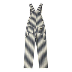 HEARUJOY - Vintage Men's American Retro Motorcycle Overalls Striped Bib Denim Jumpsuit 100% Cotton Autumn Pants Heavyweight