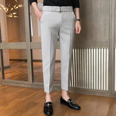HEARUJOY - Korean Clothing Men Thin Straight Slim Suit Pants Summer Streetwear Fashion Business Casual Big Size Ice Silk Versatile Trousers